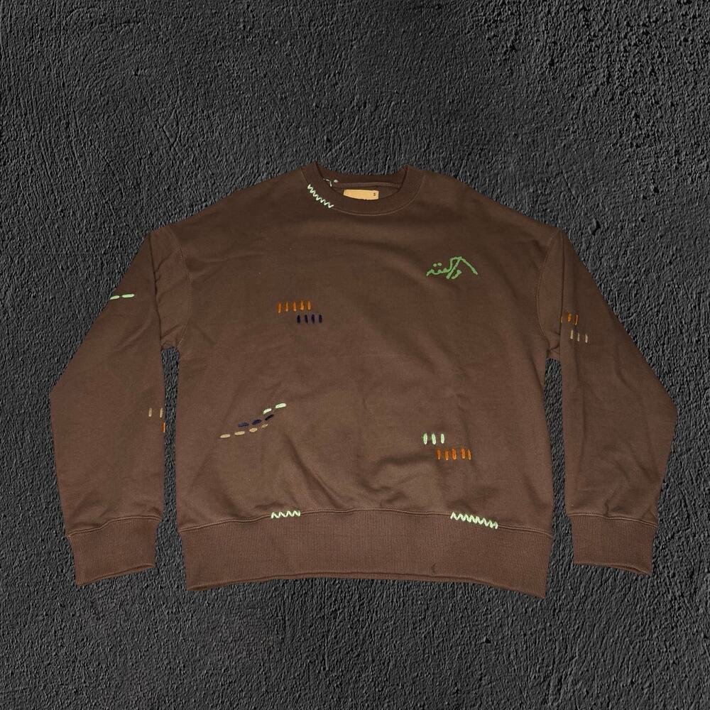 Rastah brown embroidered graphic hand stitched crewneck
